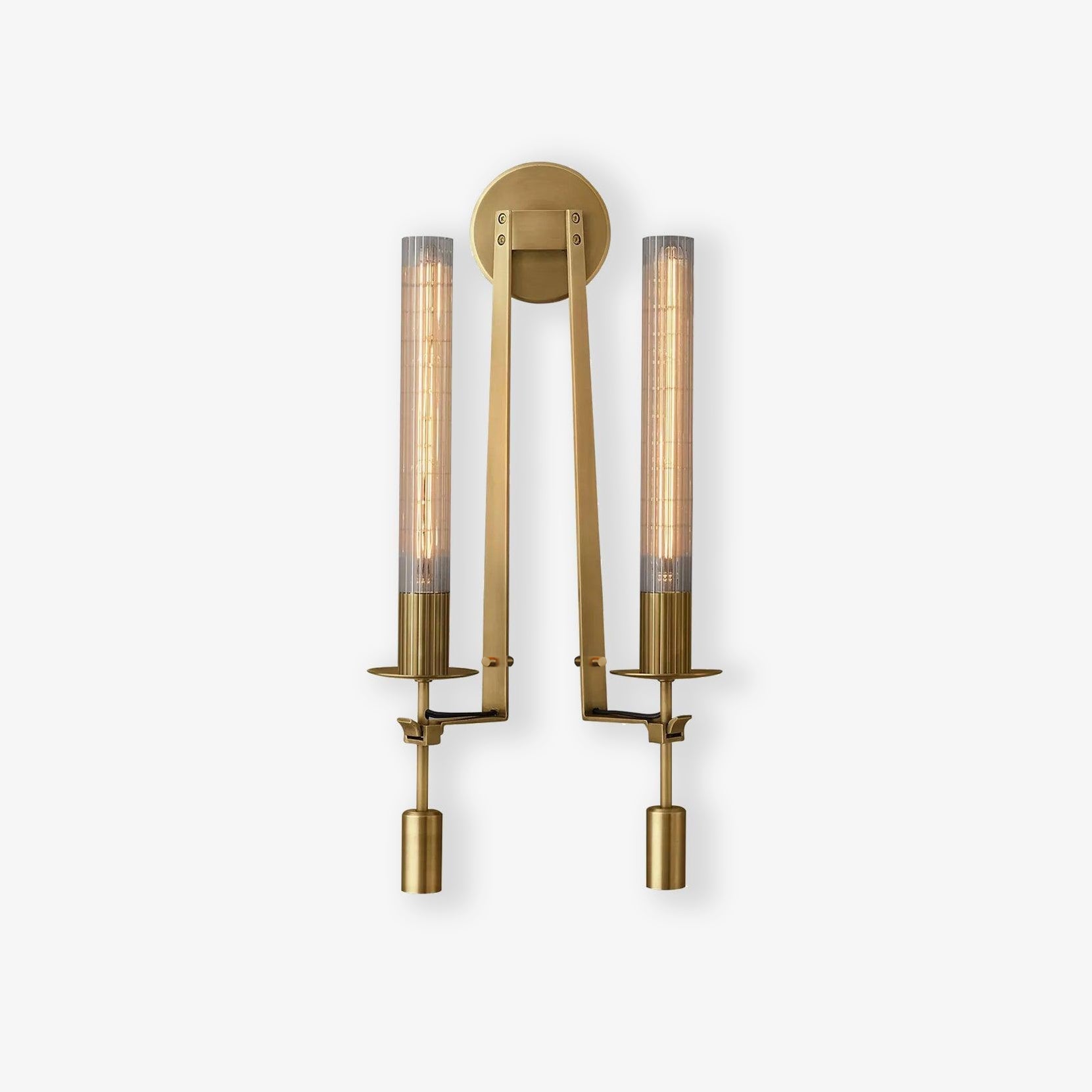 Solid brass wall lamp with aged gold finish and glass shade