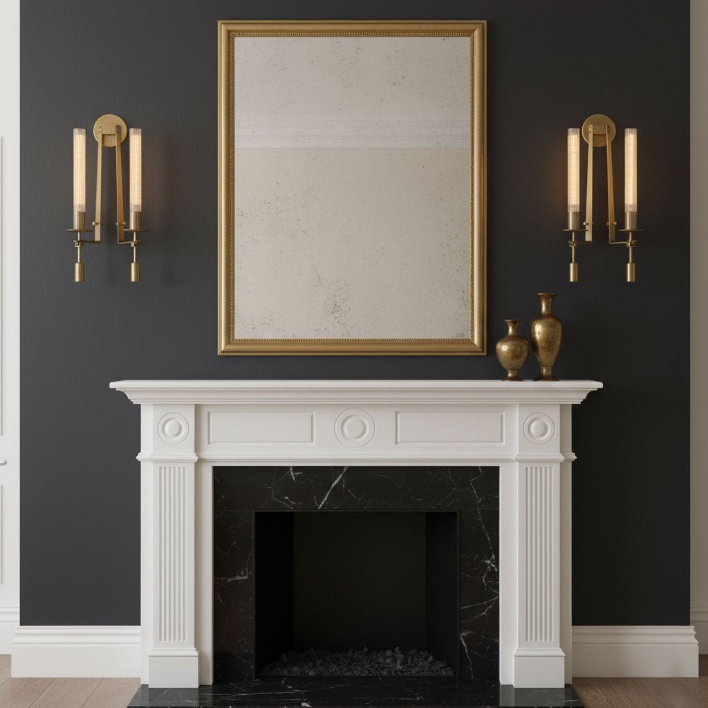 French Classicism wall lamp with ribbed glass beside a mirror