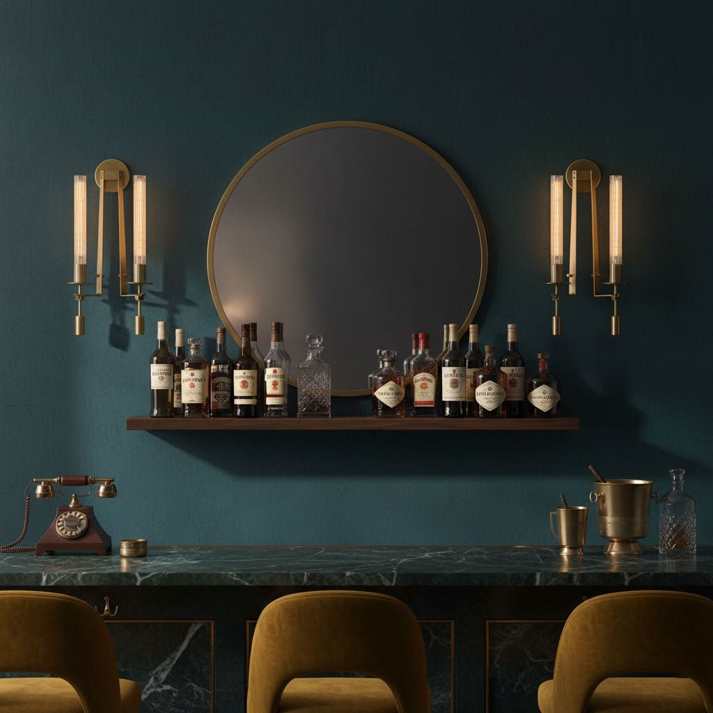 Single cylinder brass wall lamp with ribbed clear glass