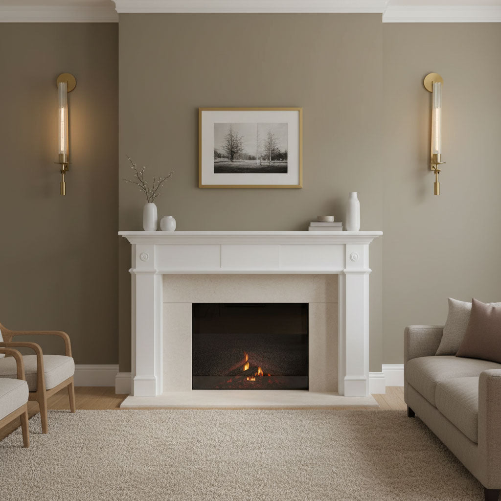 Brass wall lamp with ribbed glass mounted in a hallway