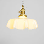 French Flower Pendant Light, Pleated Glass Shade, Brass, E27