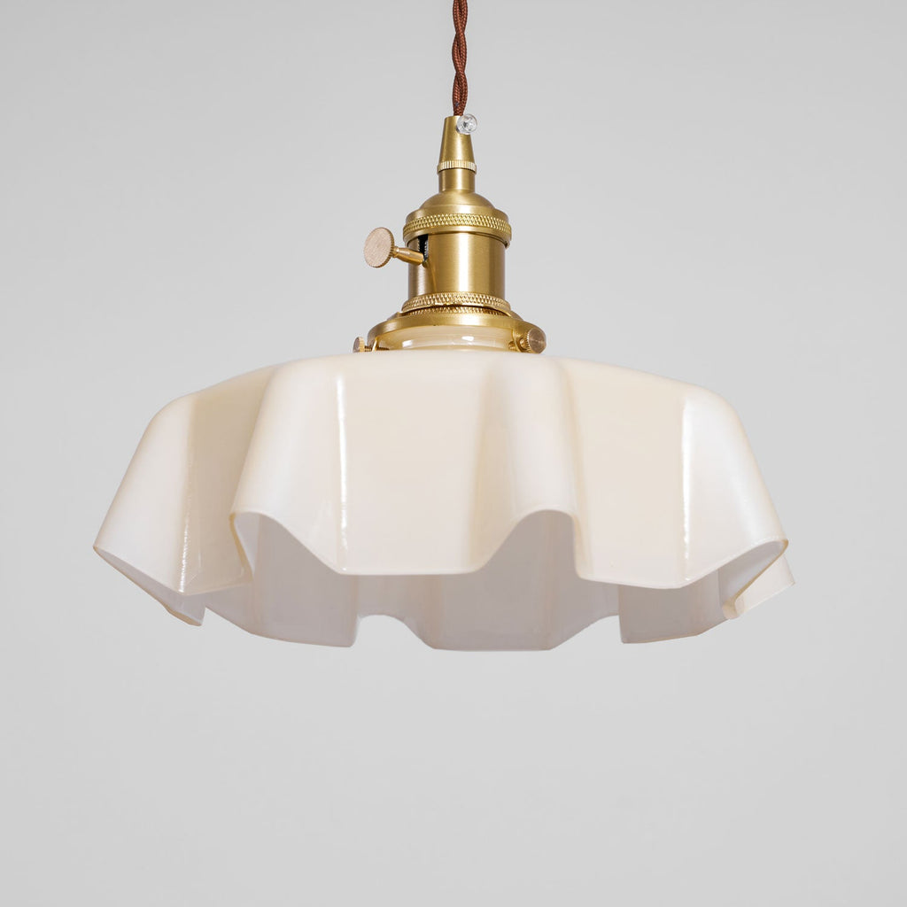French Flower Pendant Light, Pleated Glass Shade, Brass, E27