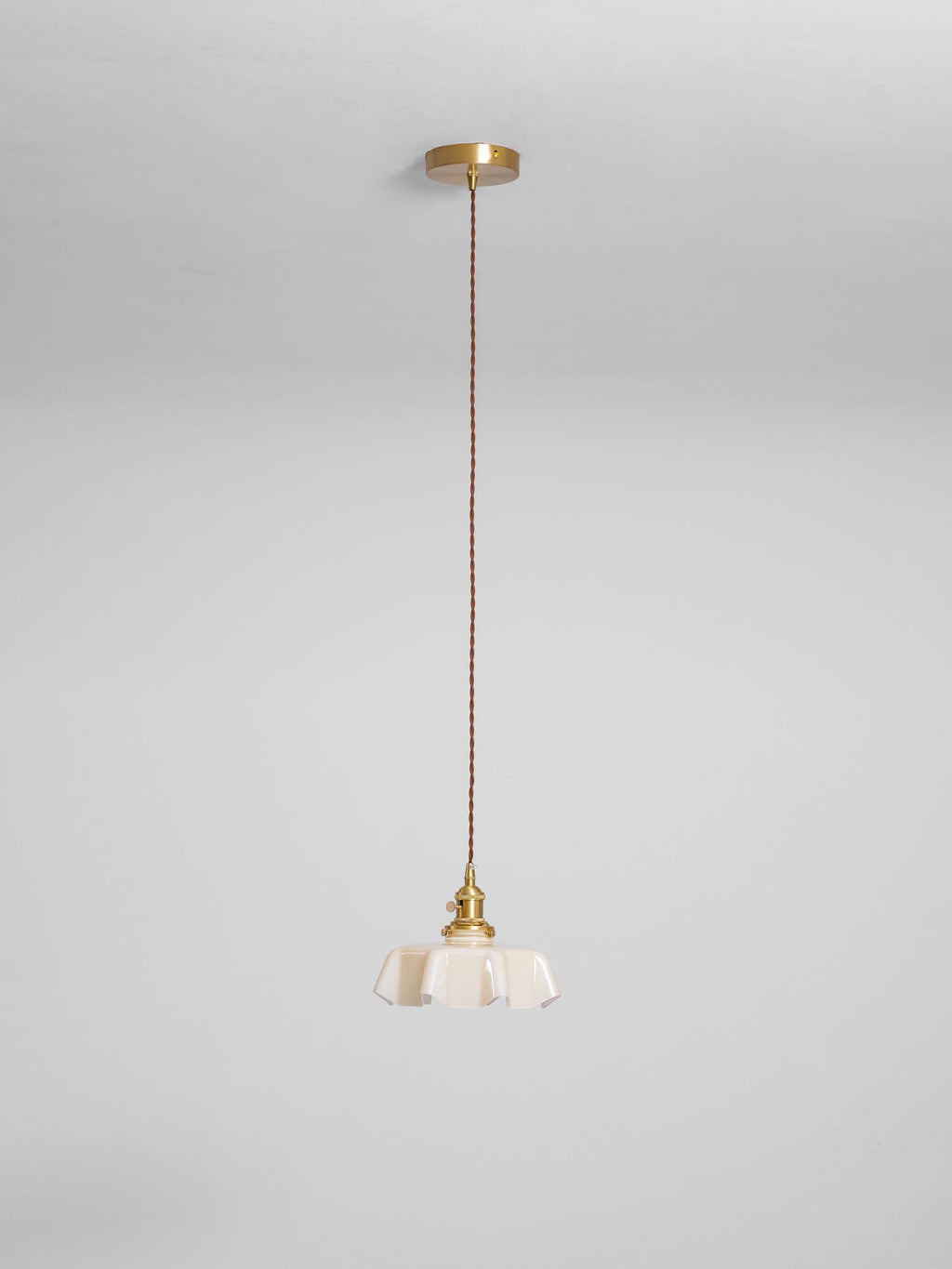 French Flower Pendant Light, Pleated Glass Shade, Brass, E27