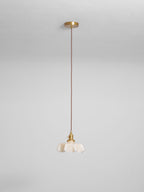 French Flower Pendant Light, Pleated Glass Shade, Brass, E27