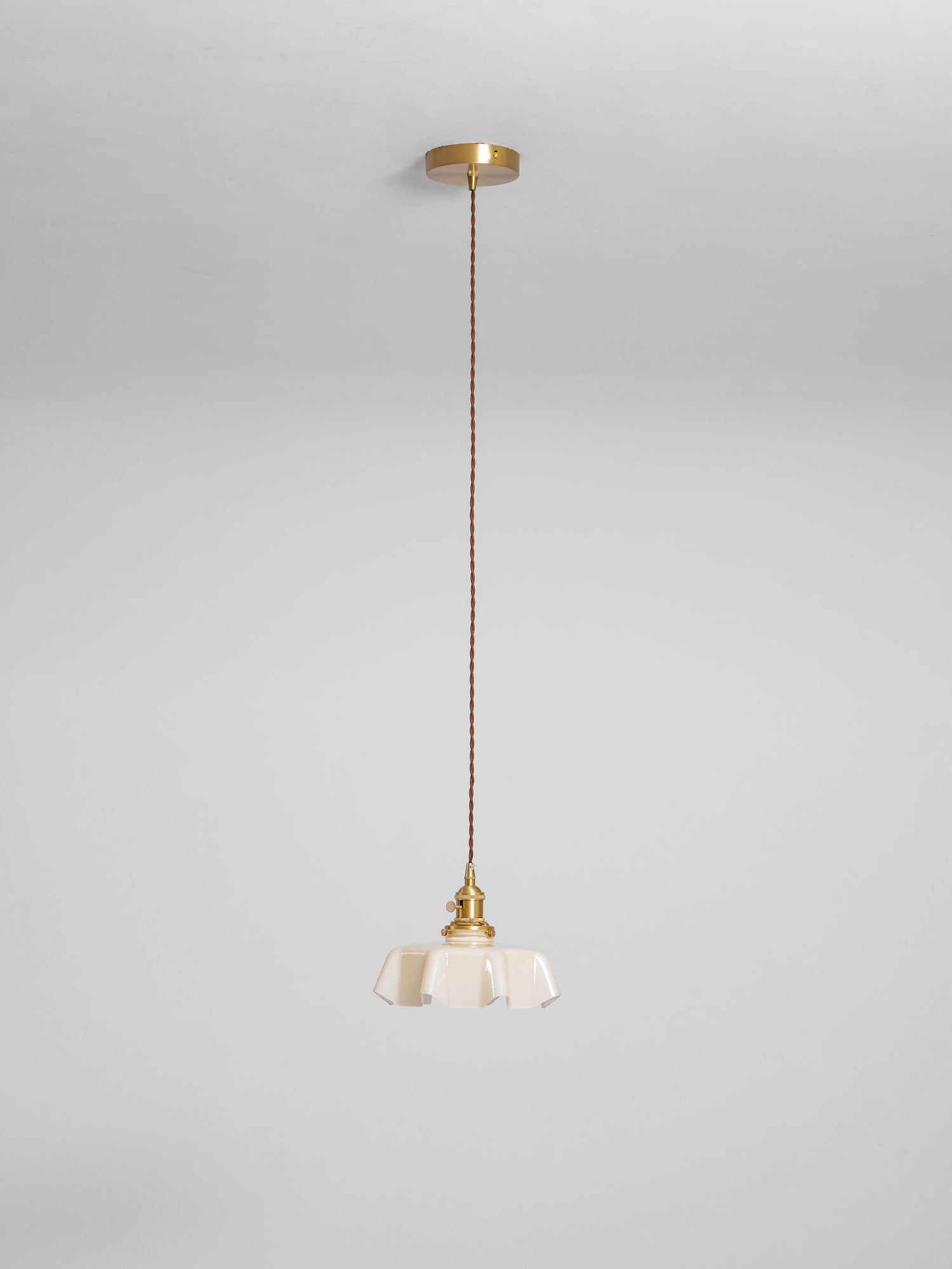 French Flower Pendant Light, Pleated Glass Shade, Brass, E27