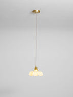 French Flower Pendant Light, Pleated Glass Shade, Brass, E27