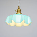 French Flower Pendant Light, Pleated Glass Shade, Brass, E27