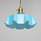 French Flower Pendant Light, Pleated Glass Shade, Brass, E27
