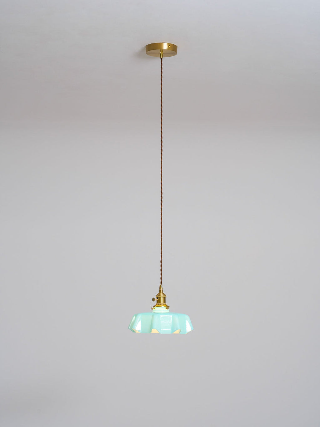 French Flower Pendant Light, Pleated Glass Shade, Brass, E27
