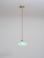 French Flower Pendant Light, Pleated Glass Shade, Brass, E27