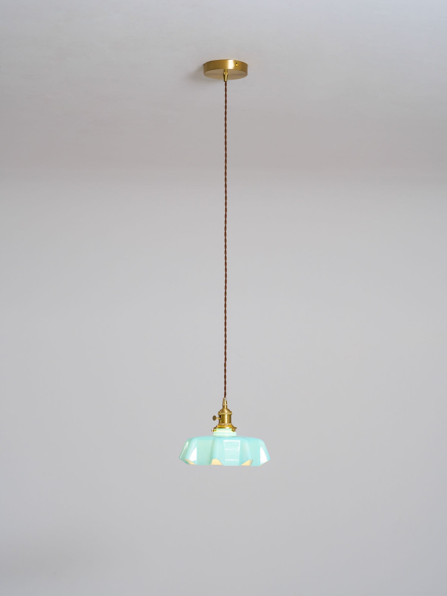 French Flower Pendant Light, Pleated Glass Shade, Brass, E27