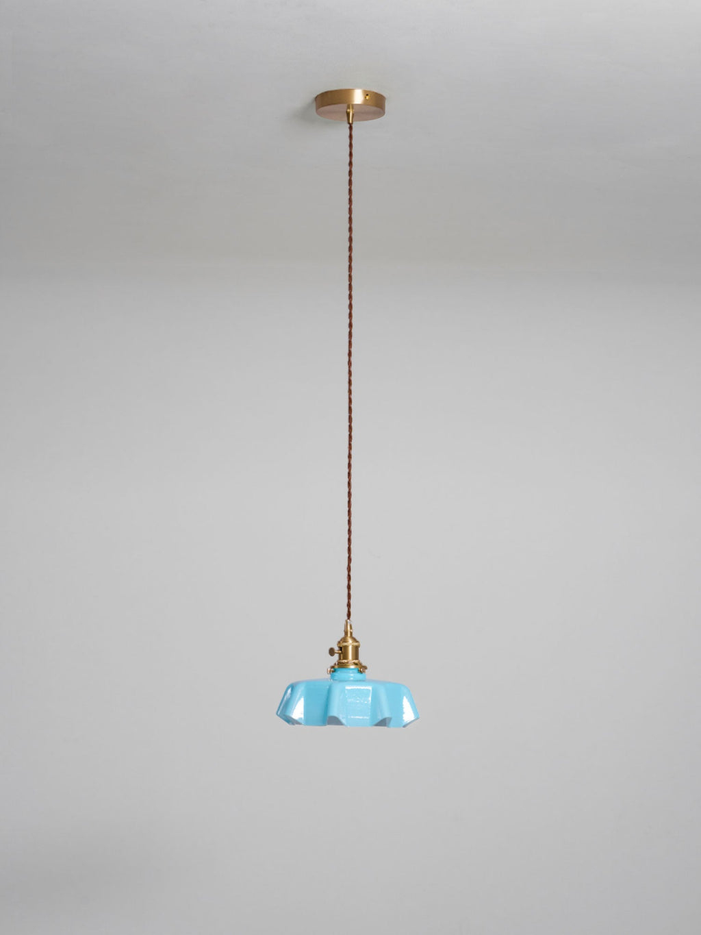 French Flower Pendant Light, Pleated Glass Shade, Brass, E27