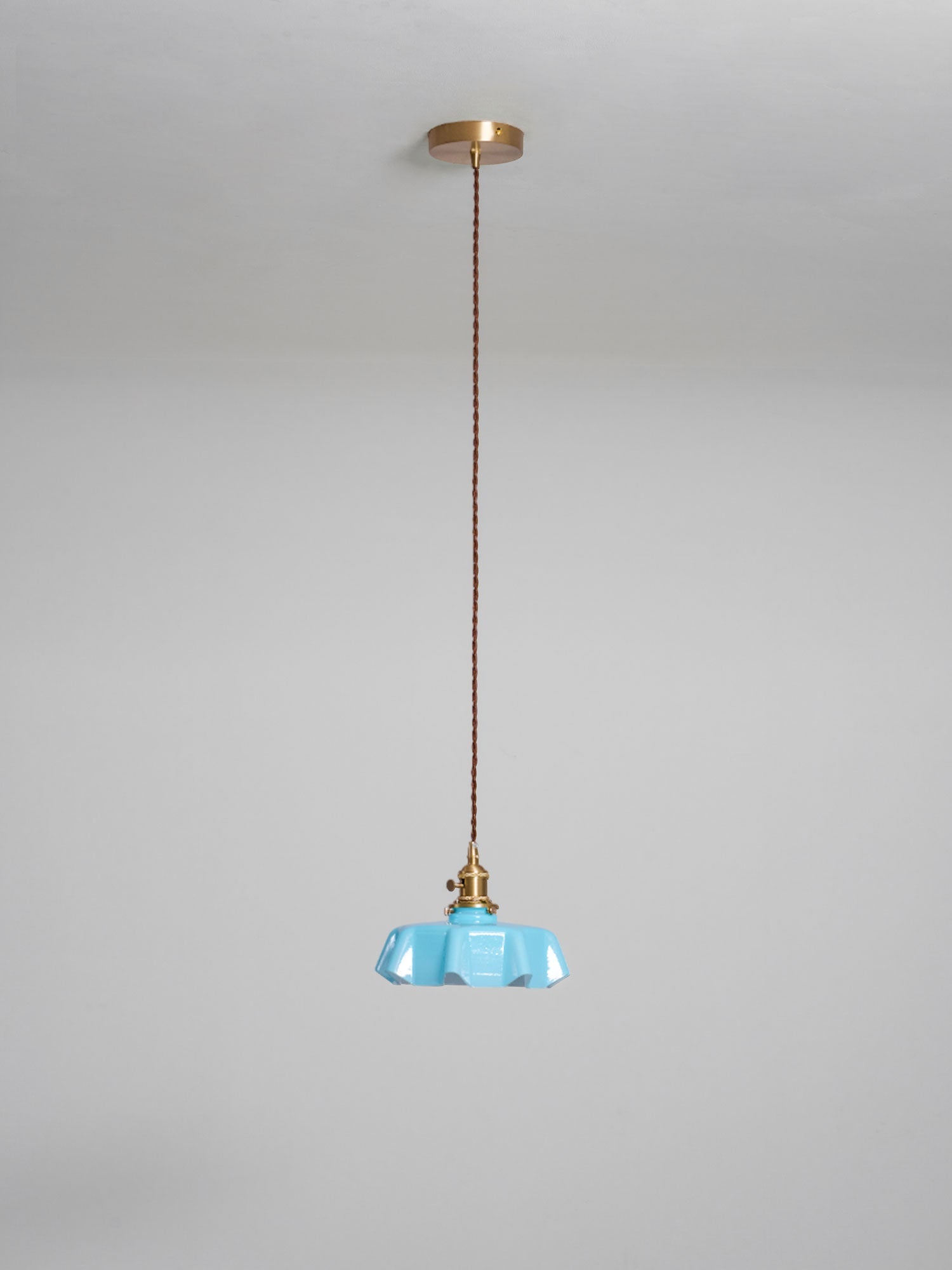 French Flower Pendant Light, Pleated Glass Shade, Brass, E27