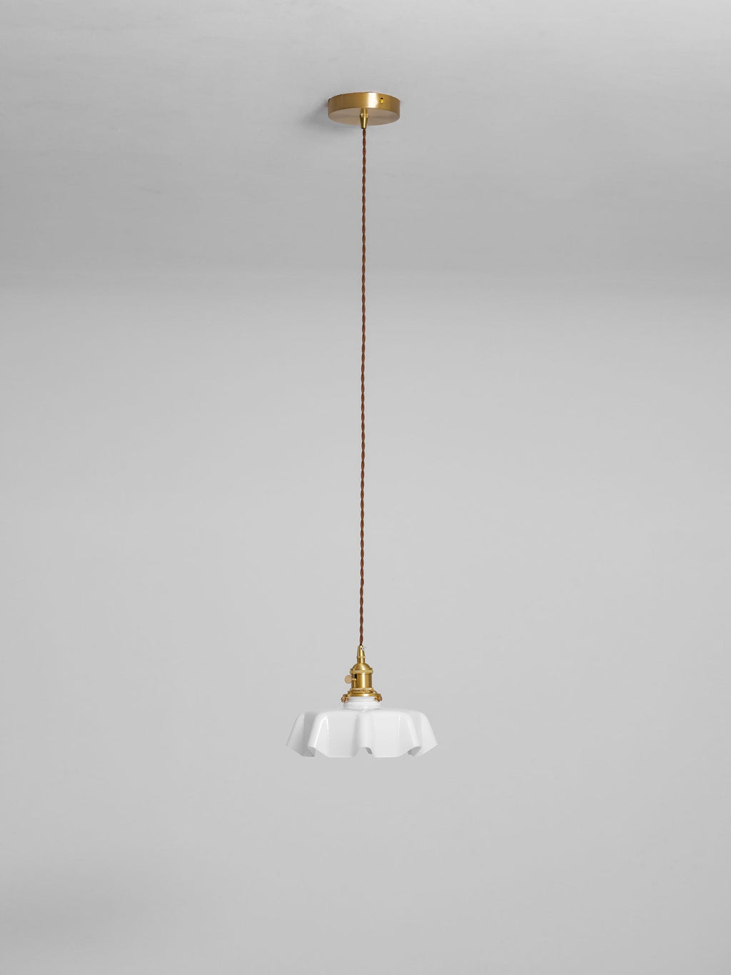 French Flower Pendant Light, Pleated Glass Shade, Brass, E27