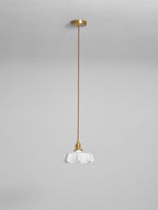 French Flower Pendant Light, Pleated Glass Shade, Brass, E27
