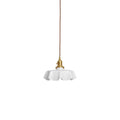French Flower pendant light with pleated glass shade and brass body