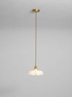 French Flower Pendant Light, Pleated Glass Shade, Brass, E27