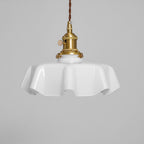 French Flower Pendant Light, Pleated Glass Shade, Brass, E27