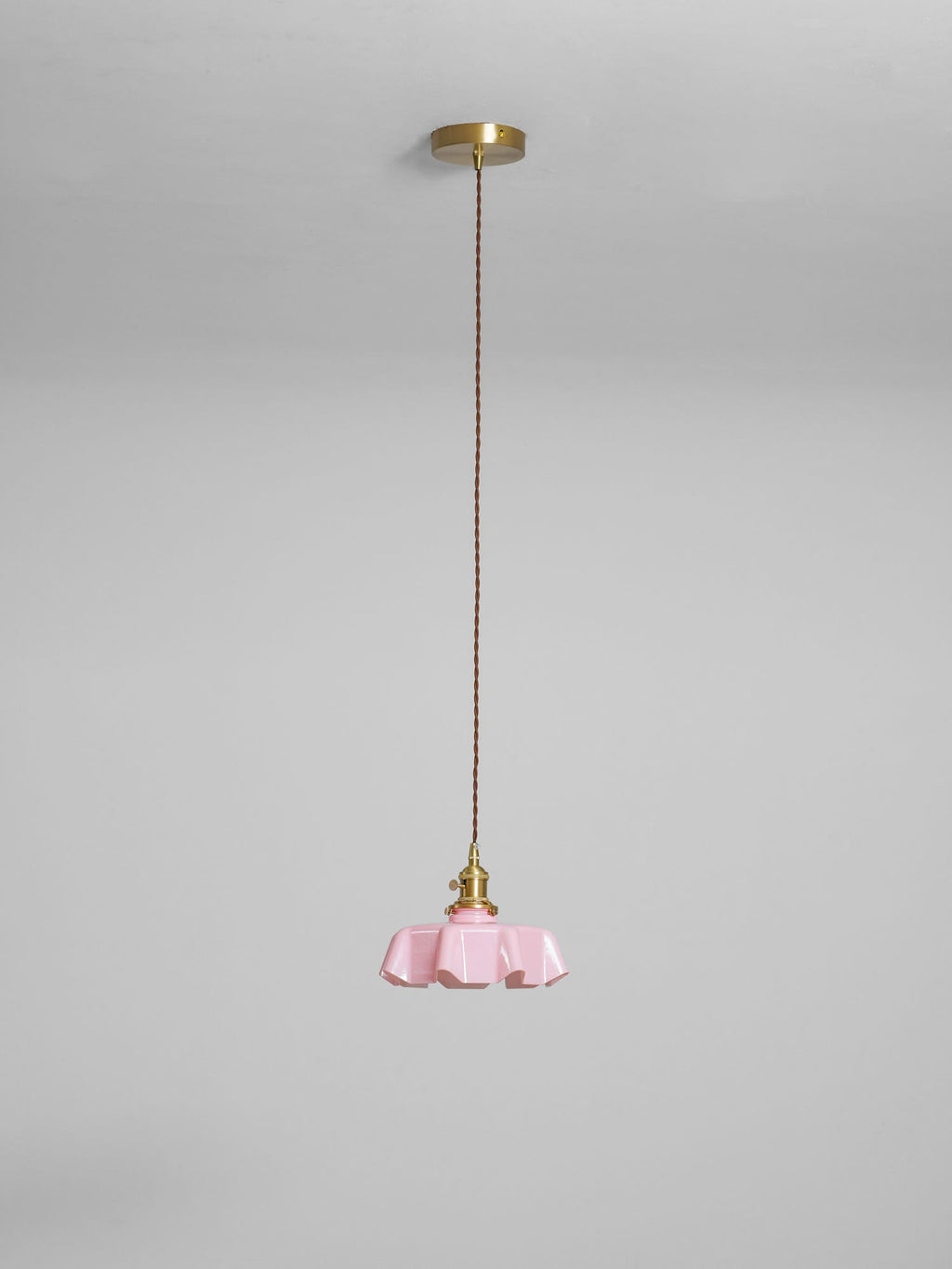 French Flower Pendant Light, Pleated Glass Shade, Brass, E27