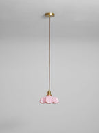 French Flower Pendant Light, Pleated Glass Shade, Brass, E27