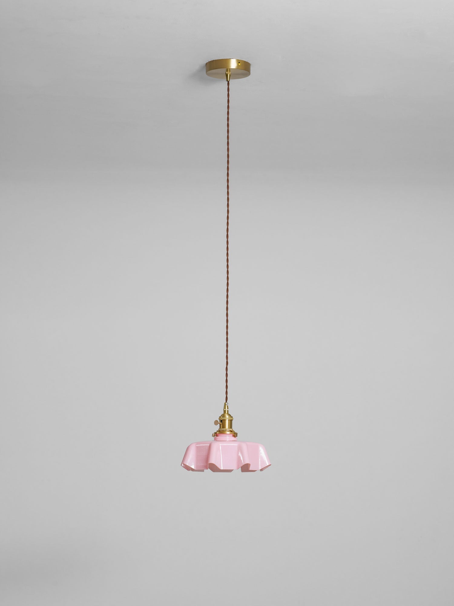 French Flower Pendant Light, Pleated Glass Shade, Brass, E27