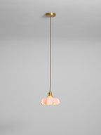 French Flower Pendant Light, Pleated Glass Shade, Brass, E27
