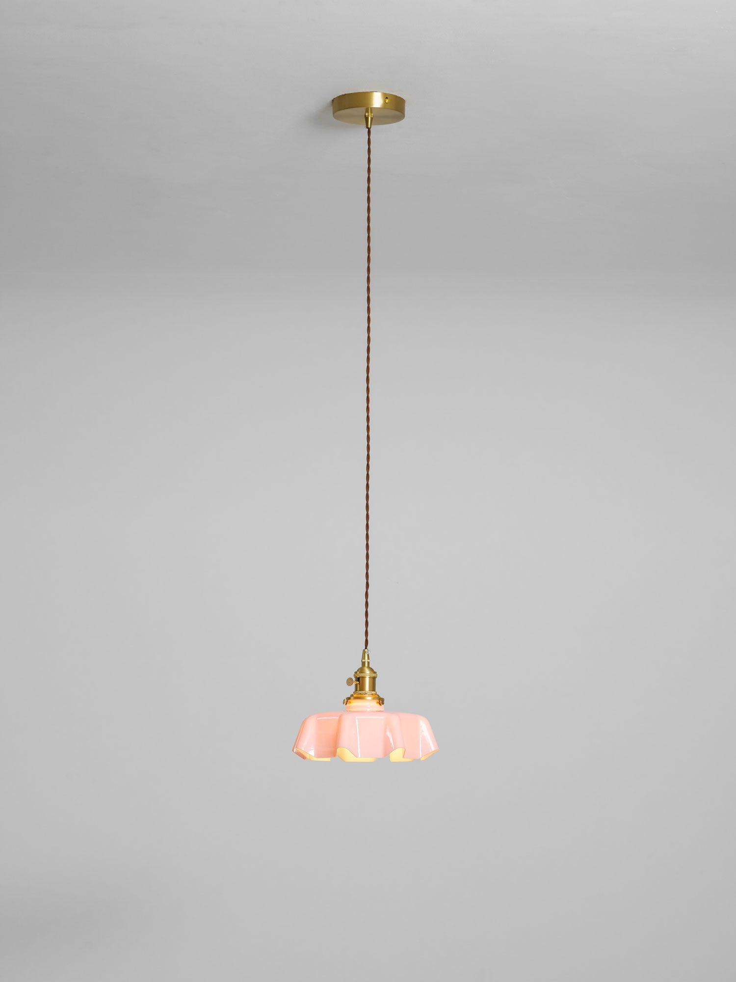 French Flower Pendant Light, Pleated Glass Shade, Brass, E27