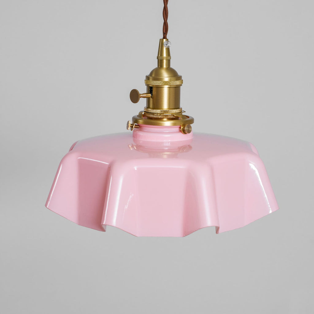 French Flower Pendant Light, Pleated Glass Shade, Brass, E27