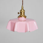 French Flower Pendant Light, Pleated Glass Shade, Brass, E27