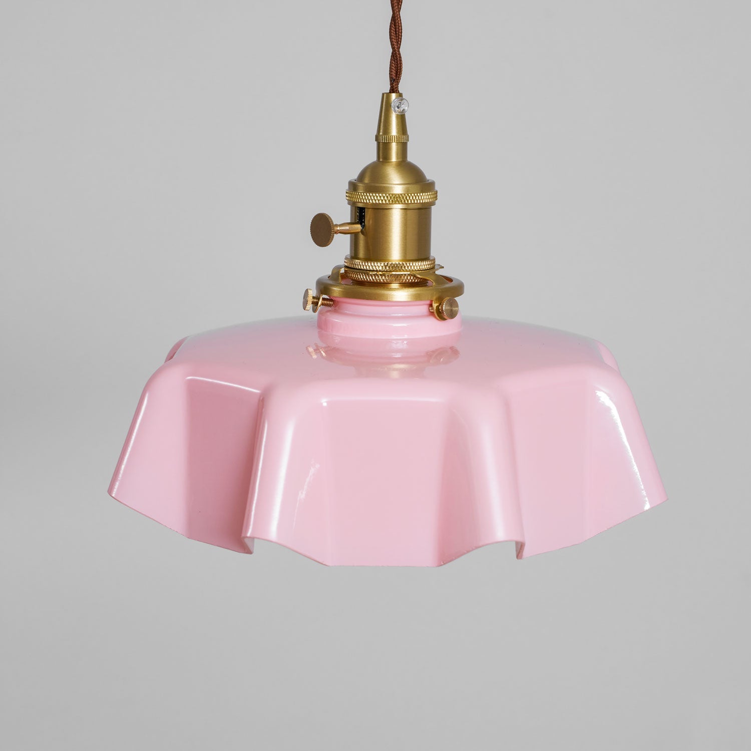 French Flower Pendant Light, Pleated Glass Shade, Brass, E27