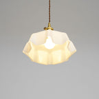 French Flower Pendant Light, Pleated Glass Shade, Brass, E27