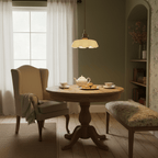Pleated glass pendant light with beige shade and brass fitting