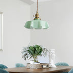 French Flower Pendant Light, Pleated Glass Shade, Brass, E27