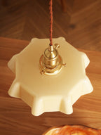 French Flower Pendant Light, Pleated Glass Shade, Brass, E27