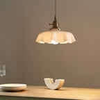 French Flower pendant light with bloom shaped pleated glass shade