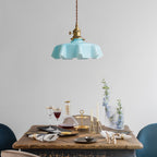 French Flower Pendant Light, Pleated Glass Shade, Brass, E27