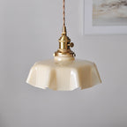French Flower Pendant Light, Pleated Glass Shade, Brass, E27