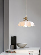 French Flower Pendant Light, Pleated Glass Shade, Brass, E27