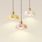 French Flower Pendant Light, Pleated Glass Shade, Brass, E27