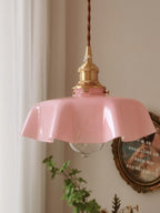 French Flower Pendant Light, Pleated Glass Shade, Brass, E27