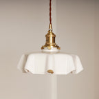 French Flower Pendant Light, Pleated Glass Shade, Brass, E27