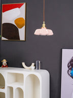 French Flower Pendant Light, Pleated Glass Shade, Brass, E27