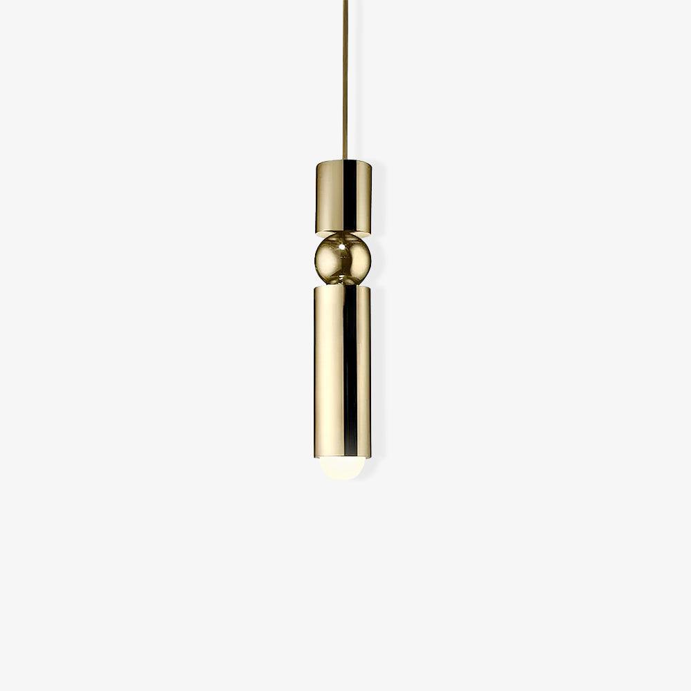 Geometric pendant light with slimline cylinders around a sphere