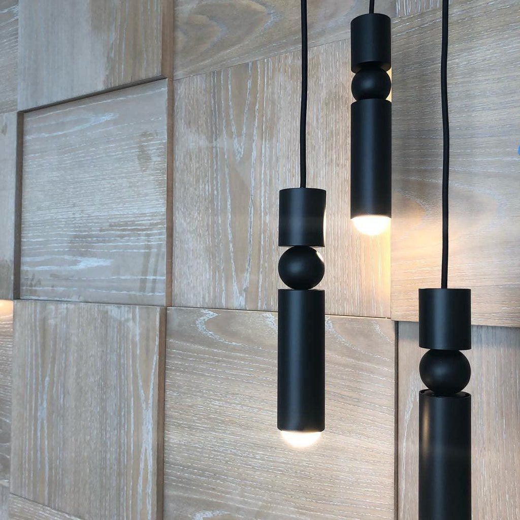 Geometric pendant light with cylinders detail close up view