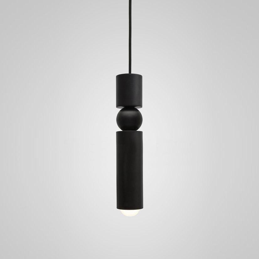 Geometric pendant light with cylinder cluster around a sphere
