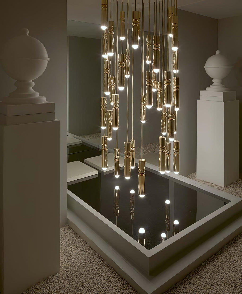 Cylinder cluster pendant light with metal tubes and sphere
