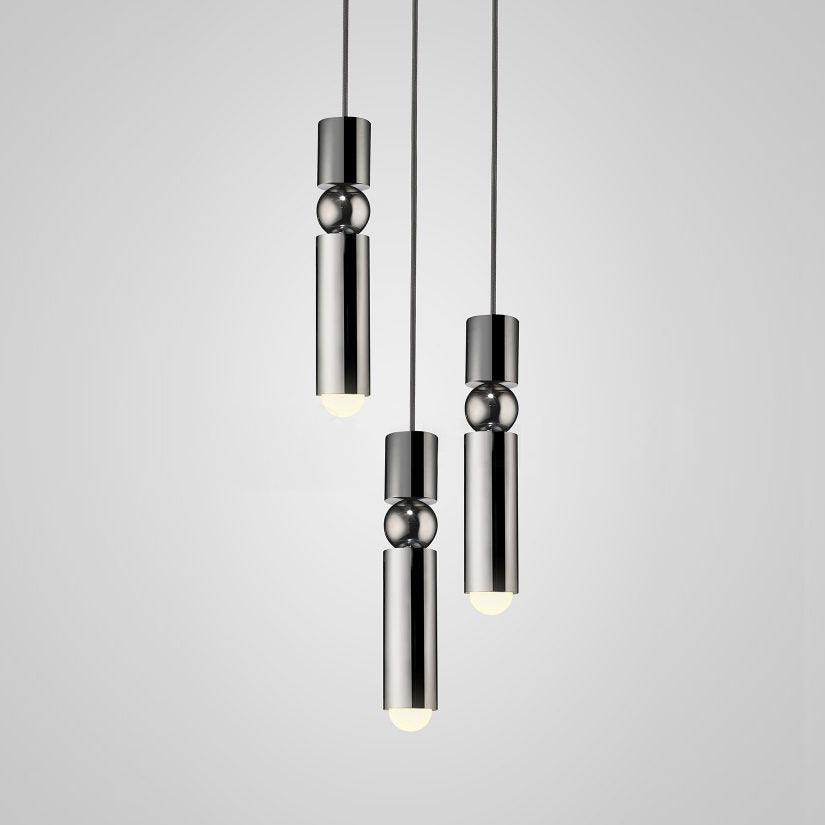 Geometric pendant light with cylinders in a gold finish