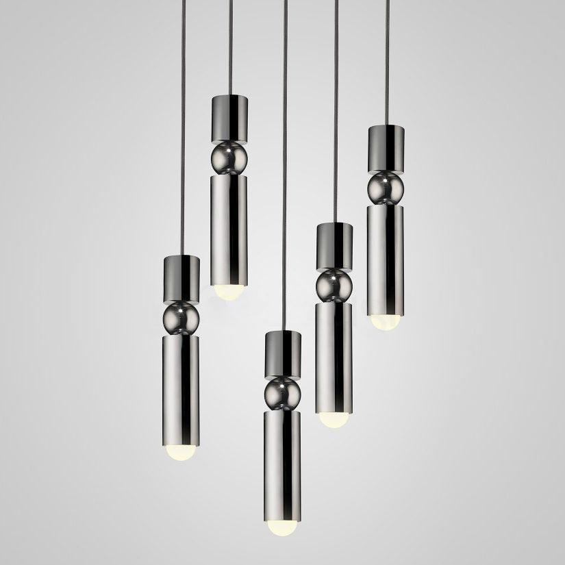 Cylinder cluster pendant light with slimline metal tubes