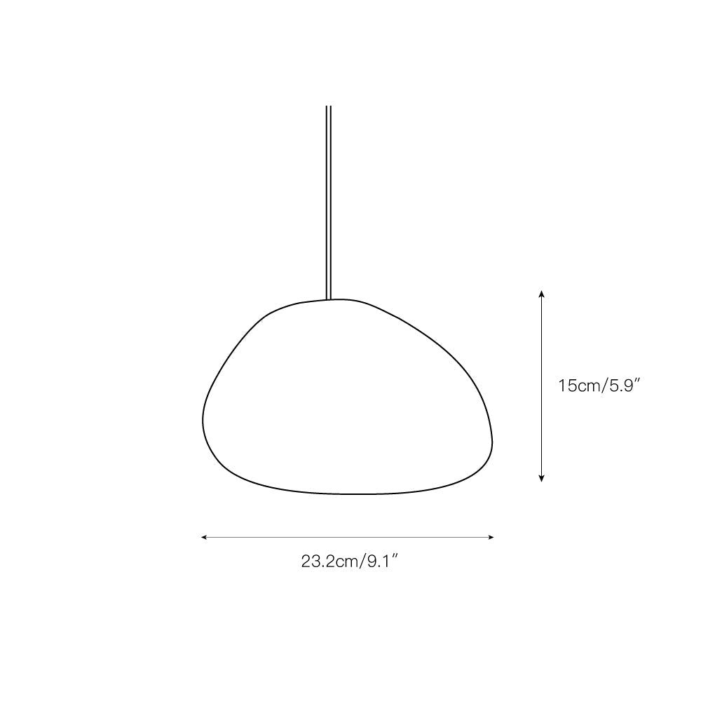 Dimension drawing for the alabaster pendant light showing 23.2 cm / 9.1 in width and 15 cm / 5.9 in height