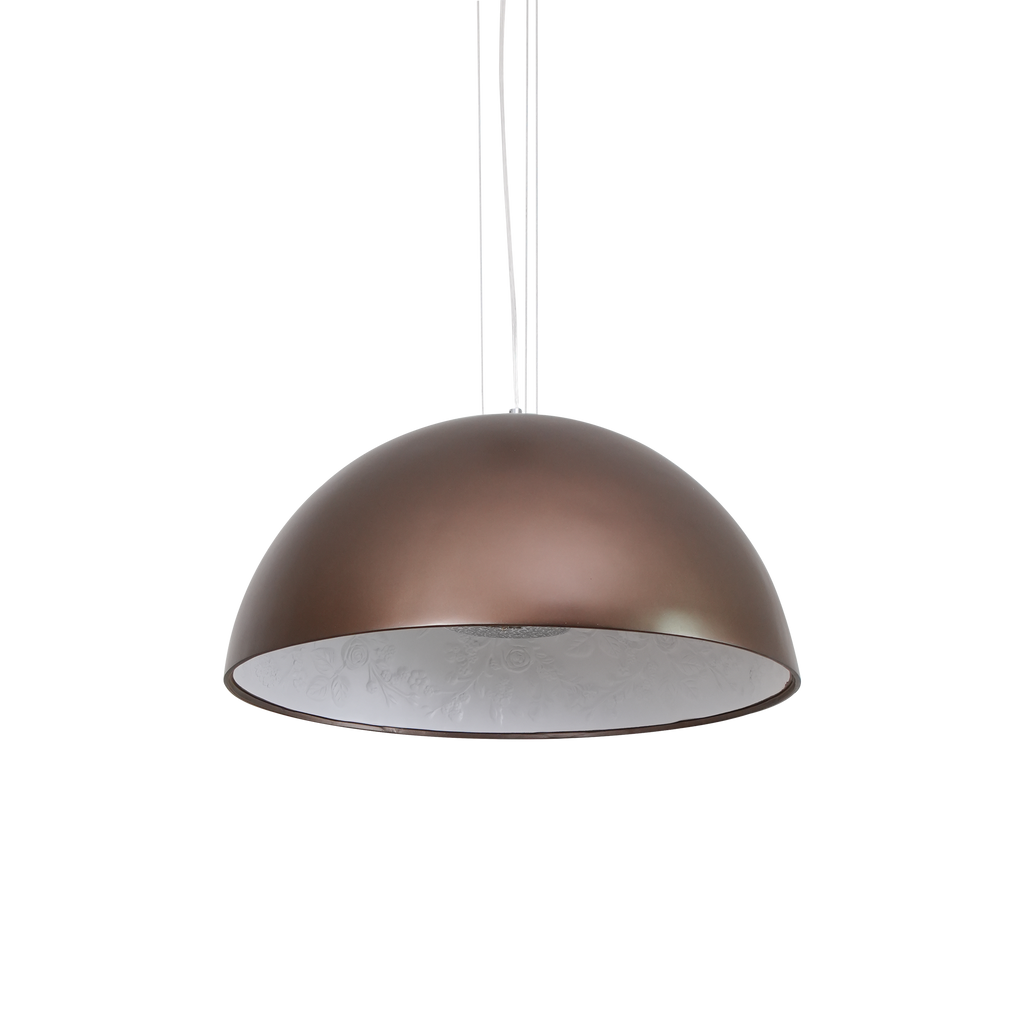 Cast plaster pendant light dome shown against a plain backdrop
